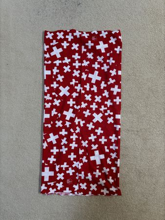 Buff multifunction scarf Swiss cross pattern red white