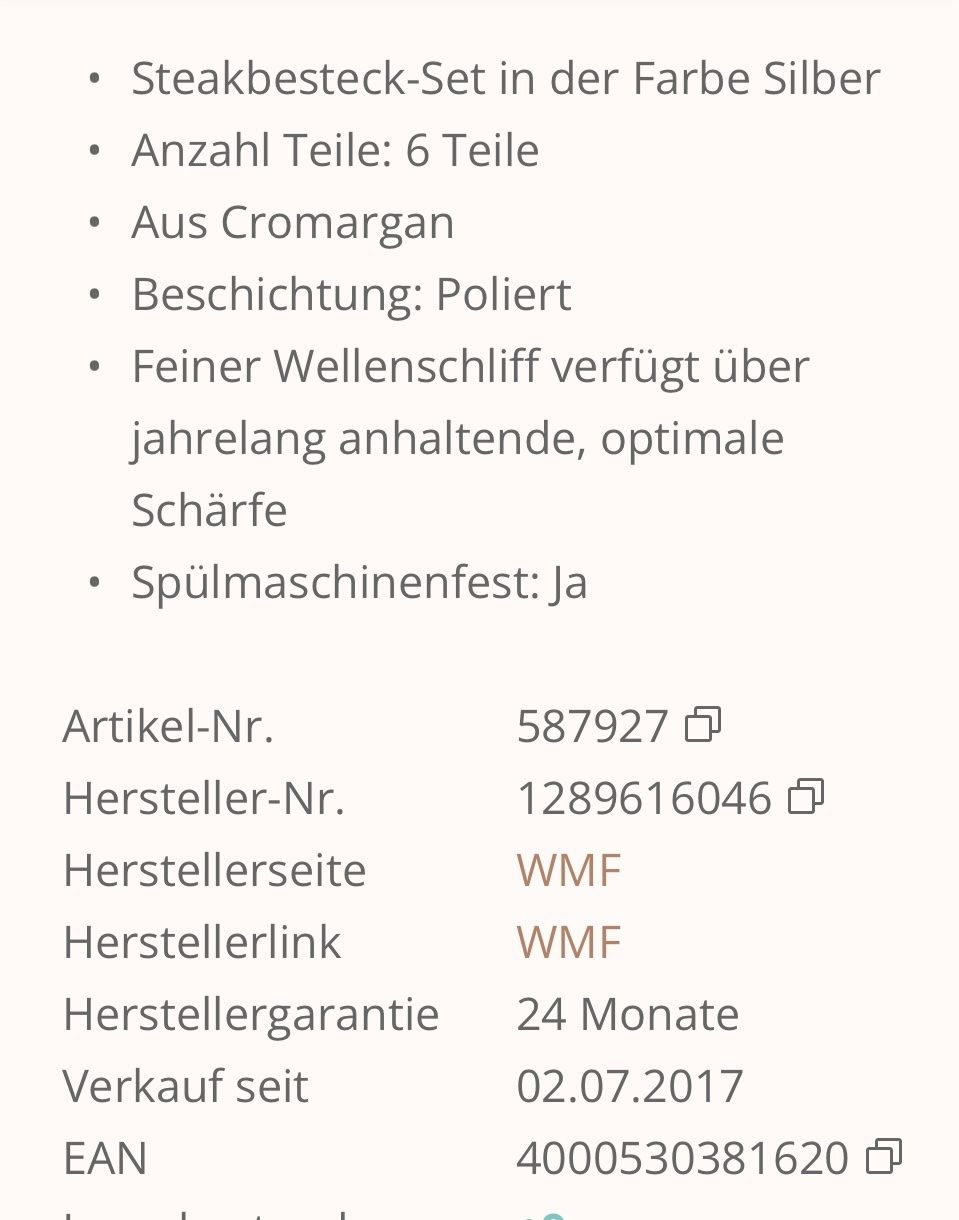 WMF Set di posate: 6 Steakmesser in Geschenkbox – Nuovo e nell'imballaggio originale da Riehen venduto da Zafira27 4