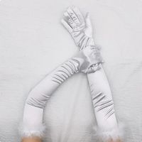 NEUE Handschuhe Weiss 52 cm mit Federn  - 223447