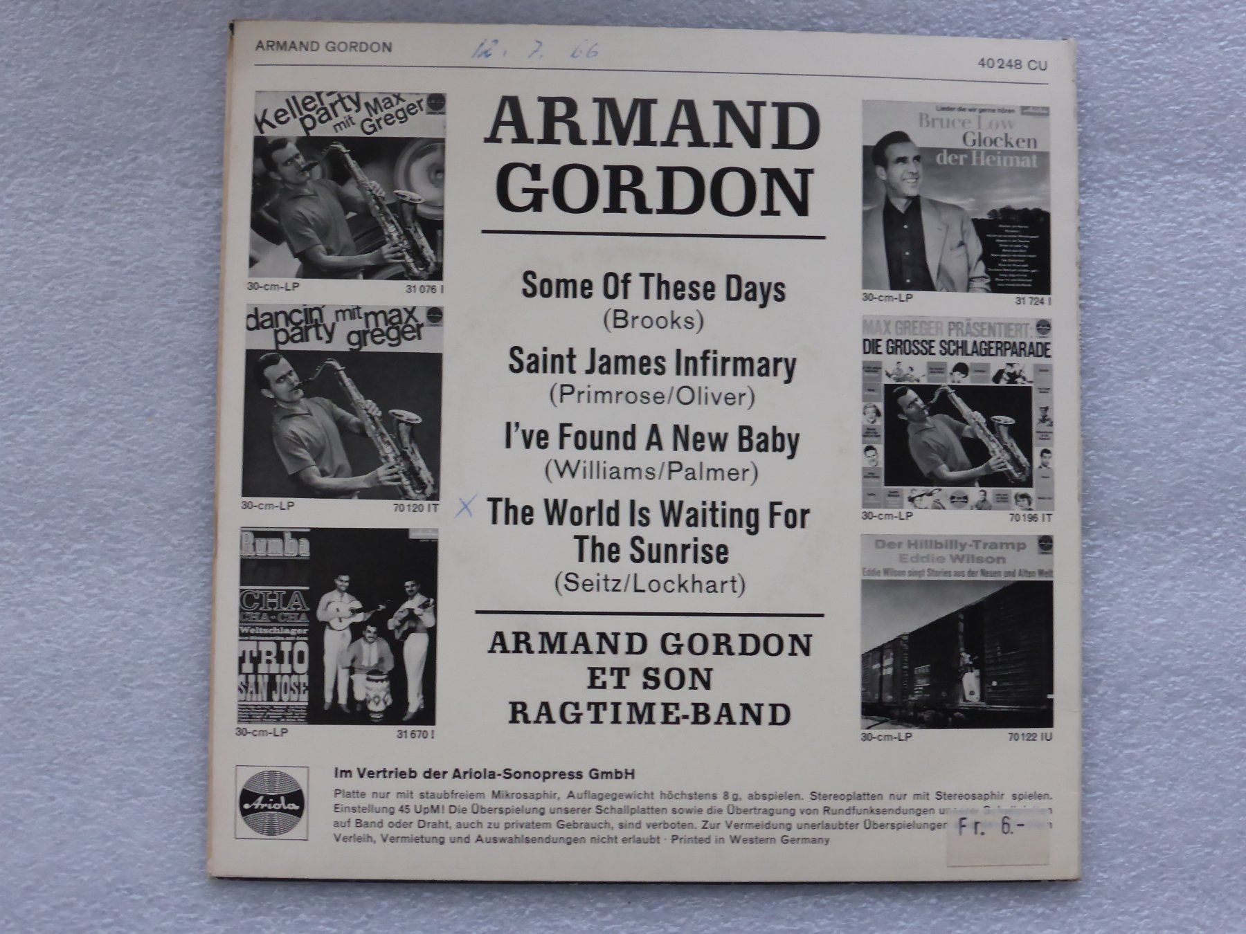 Dischi in vinile: Vinyl Single    EP  ARMAND GORDON – Usato da Küssnacht am Rigi venduto da Mondkinder 3