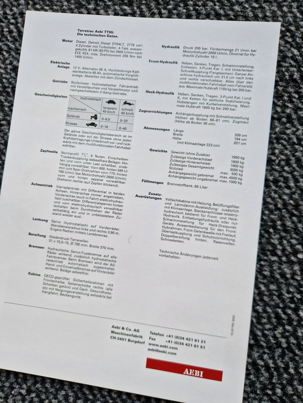 Aebi Trattori: Original Prospekt Aebi Terratrac TT95 – Usato da Dürnten venduto da Bachtel84 1