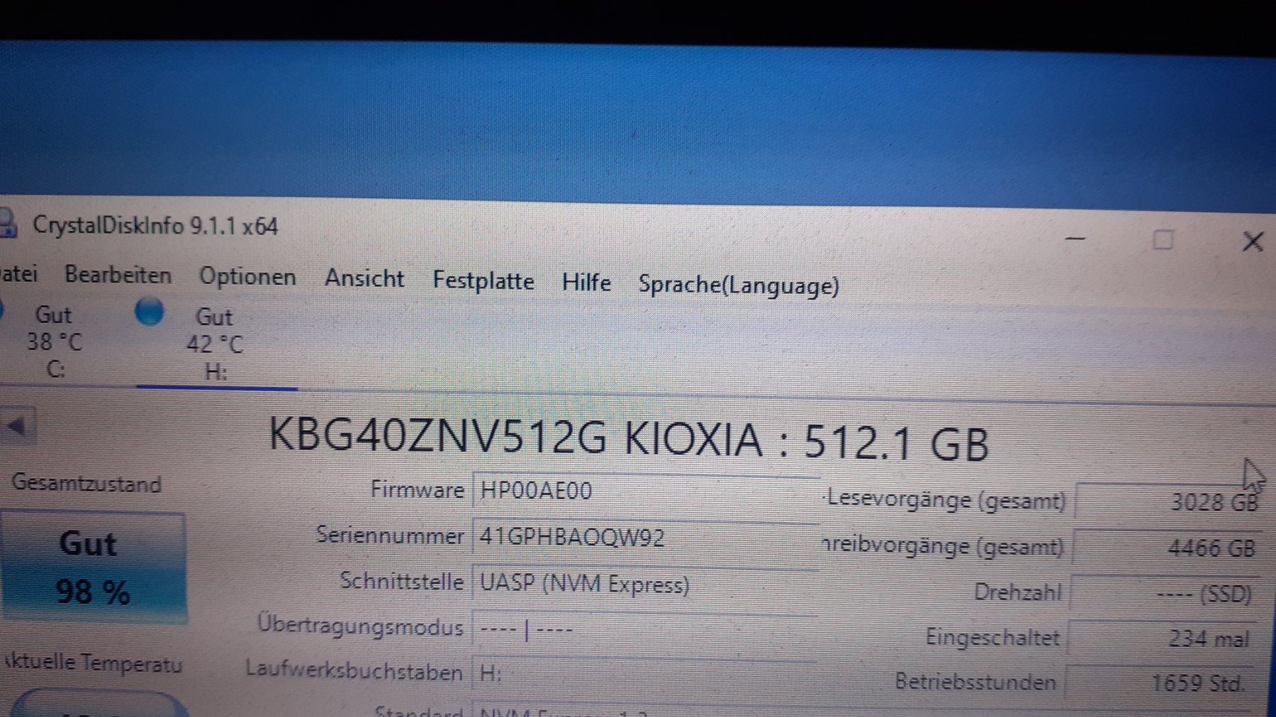Disques durs: Kioxia 512GB NVMe Notebook – D'occasion à Chur par Blackbook 2