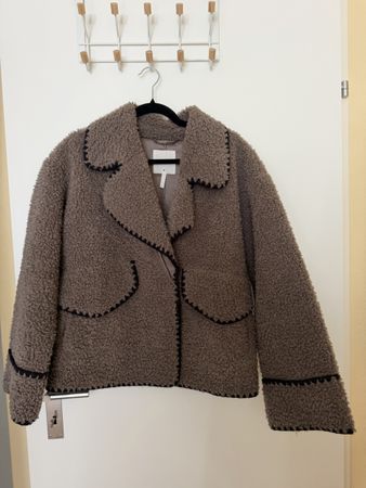 Damen Teddyjacke braun mit Kontrastnähten Grösse 38