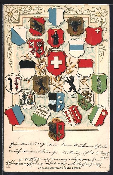 Cartoline postali: Zürich, Schweizer Wappen, Luzern, Bern, – Usato da Berlin venduto da bartko-reher