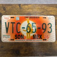 🇲🇽 Mexiko Autoschild, Sonora VTC-65-93 - ORIGINAL