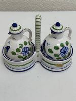 Vintage Mediterranes Keramik Öl- und Essigset handbemalt