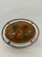 Vintage Silber Brosche 925 mit Emaille-Einlage, Top!