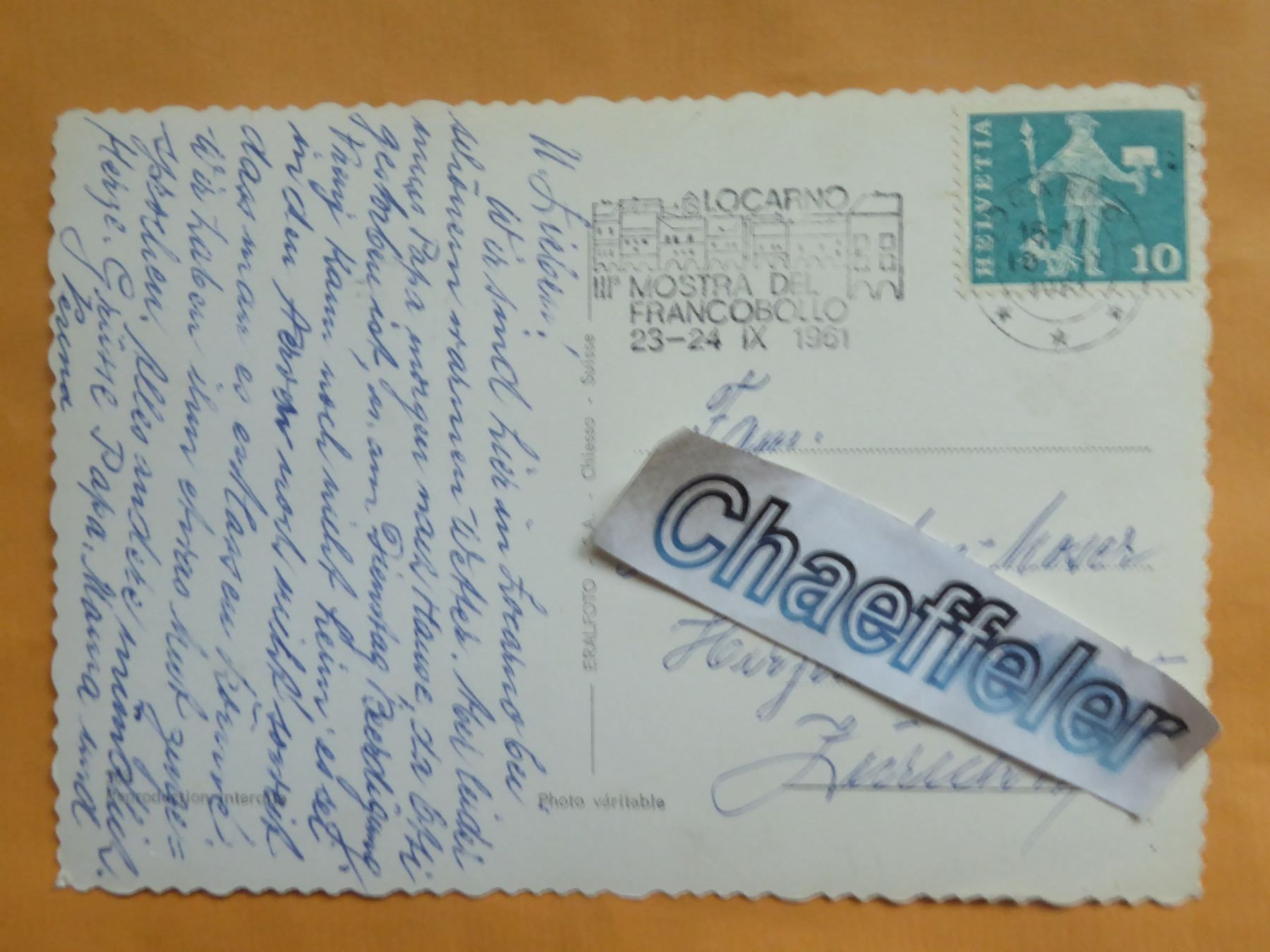 Cartoline postali: 1961  Locarno – Usato da Zürich venduto da Chaeffeler 1