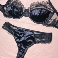 Elegante Set Intimo di raso con bel pizzo Nero-tgM/L-nuovo