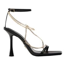 ZARA ABSATZSANDALETTE AUS LEDER MIT KETTEN SCHWARZ Gr.40