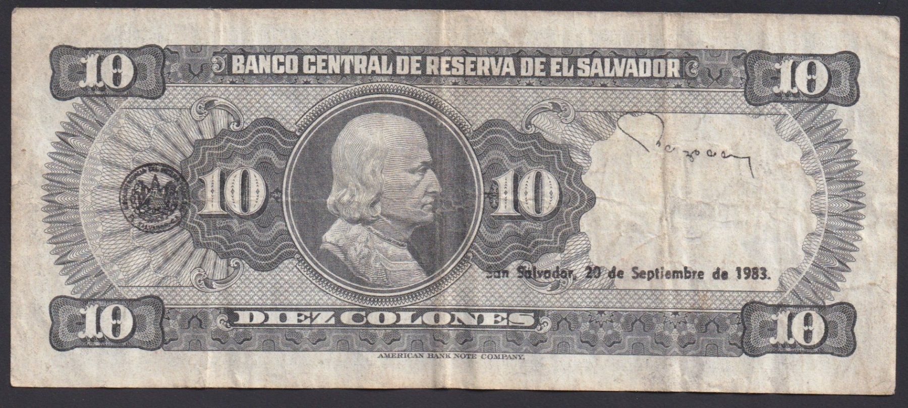Banknoten: El Salvador 10 Colones 1983 – Gebraucht aus Brugg AG von banknoten_muesli 1