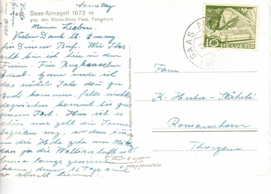 Cartoline postali: Saas Almagell – Usato da Wolhusen venduto da Curver9 1