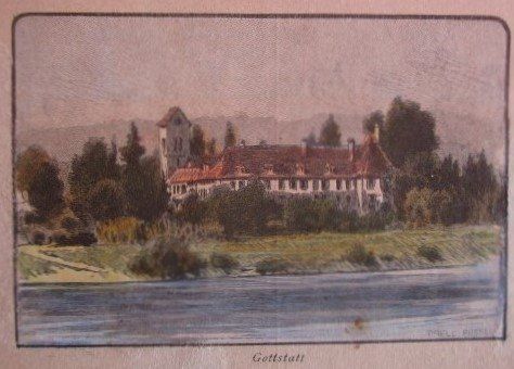 Stiche: Kloster Gottstatt Orpund  - kleiner Holzstich um 1880 – Gebraucht aus Luzern von Horoskop1 1