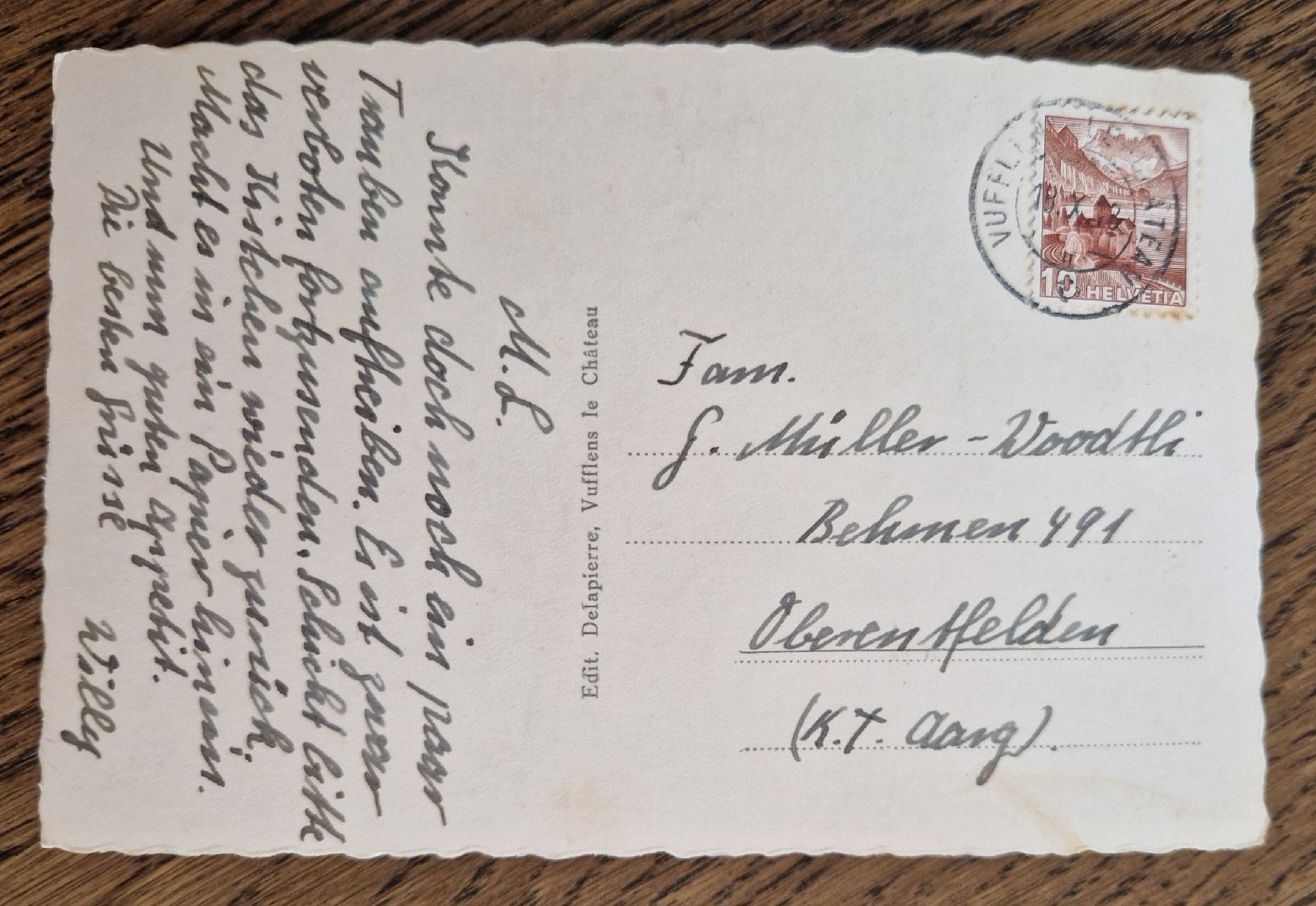 Ansichtskarten: Vufflens, Le Château 1948 – Gebraucht aus Ebikon von Donar50 1