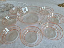 Edles Dessert Set, Vintage Glas, Orangen Streifen, 8 teilig
