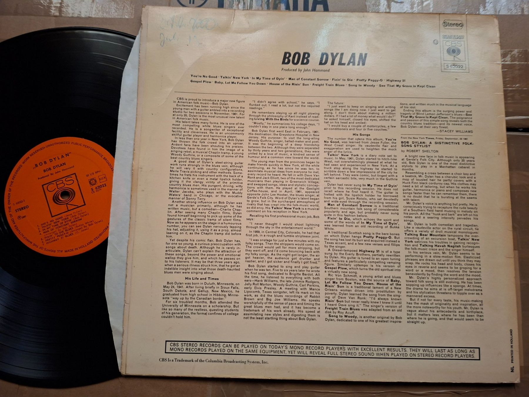 Schallplatten: Bob Dylan Bob Dylan Vinyl LP CBS 62022 Stereo – Gebraucht aus Burg AG von ..machine_rec.. 1