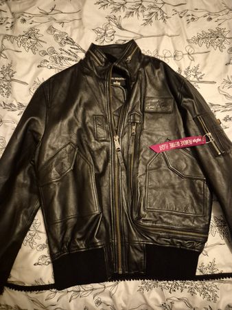 Alpha Industries Leder Jacke Bomber Style, Grösse L