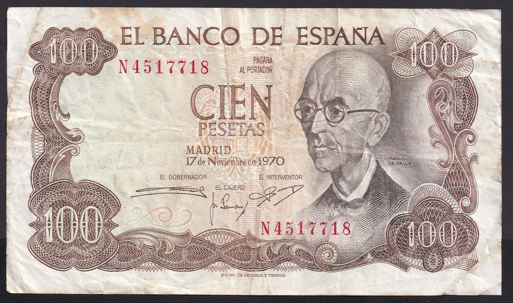 Banconote: Spanien 100 Pesetas 1970 – Usato da Brugg AG venduto da banknoten_muesli