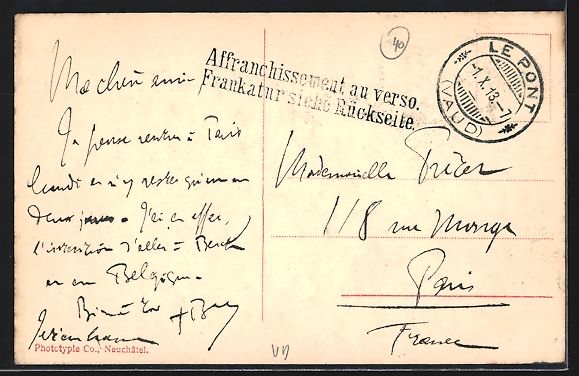 Cartoline postali: AK Joux, Le Pont et le Lac, 1913 – Usato da Berlin venduto da bartko-reher 1