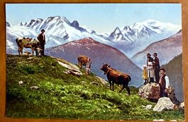 Mont Blanc & Eguilles Vertes - Vue depuis le Valais - Ancien