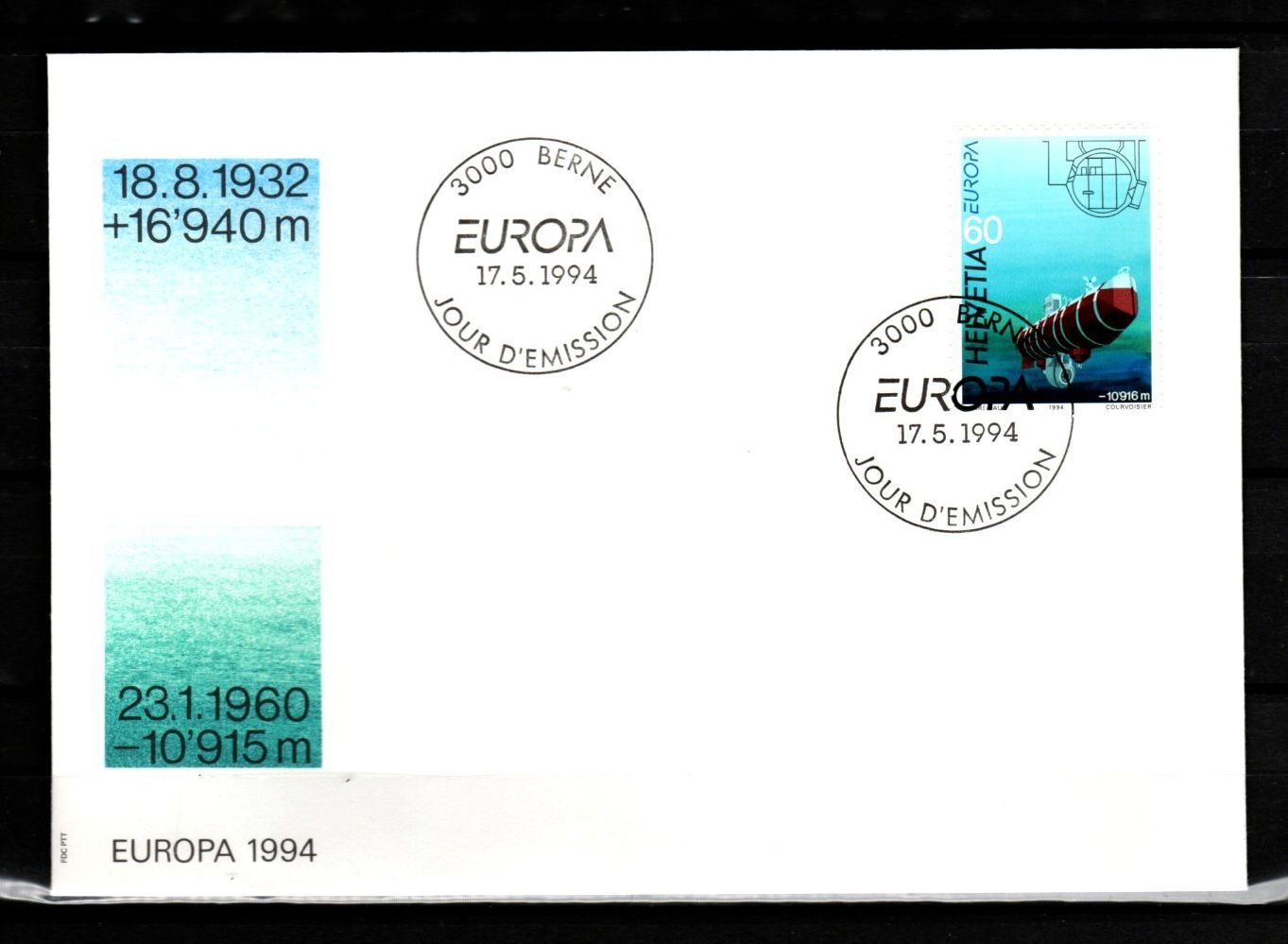 Tutti i francobolli: 1994 - FDC / Europamarken - Bathyskaph "Trieste" – Usato da Schaffhausen venduto da poststamp