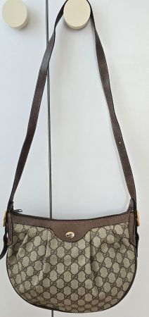 Gucci Vintage Oval Umhängetasche aus Leder Braun/Grau