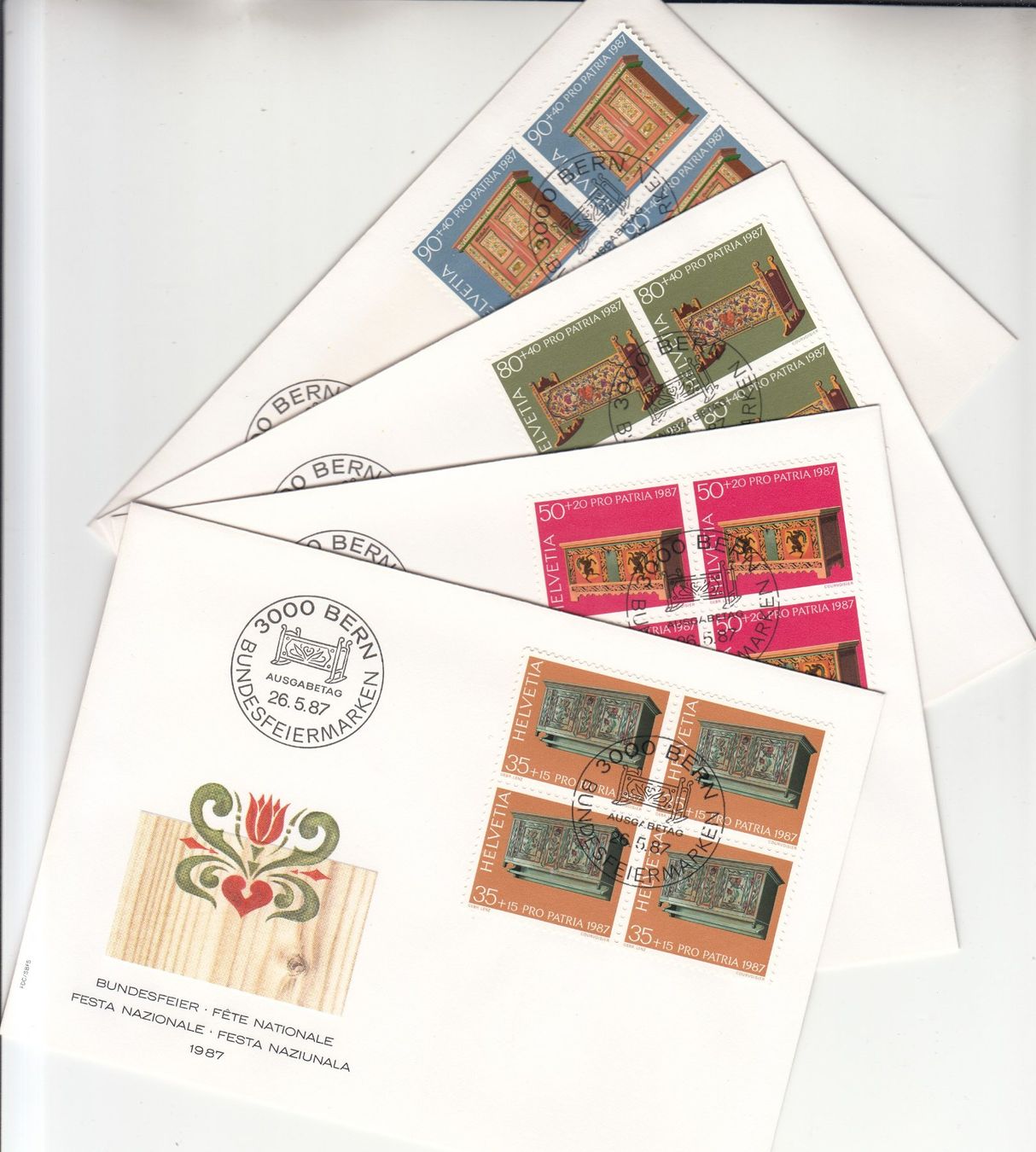 Alle Briefmarken: SBK B215 - B218 im 4er-Block FDC – Gebraucht aus Bürglen TG von StampGraf