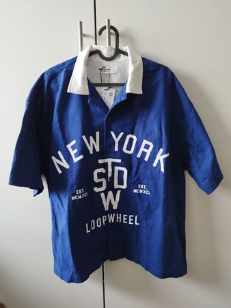 Herren Hemd / T-Shirt Blau mit Print - Gr. L