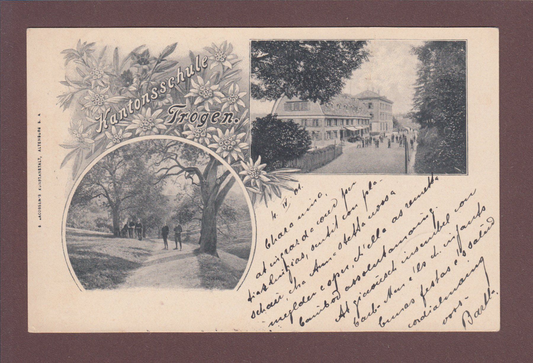 Cartoline postali: Kantonsschule TROGEN - 1901 – Usato da Pully venduto da nicecards