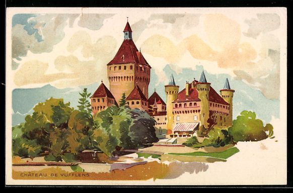 Ansichtskarten: Lithographie Vufflens, Chateau de Vufflens – Gebraucht aus Berlin von bartko-reher