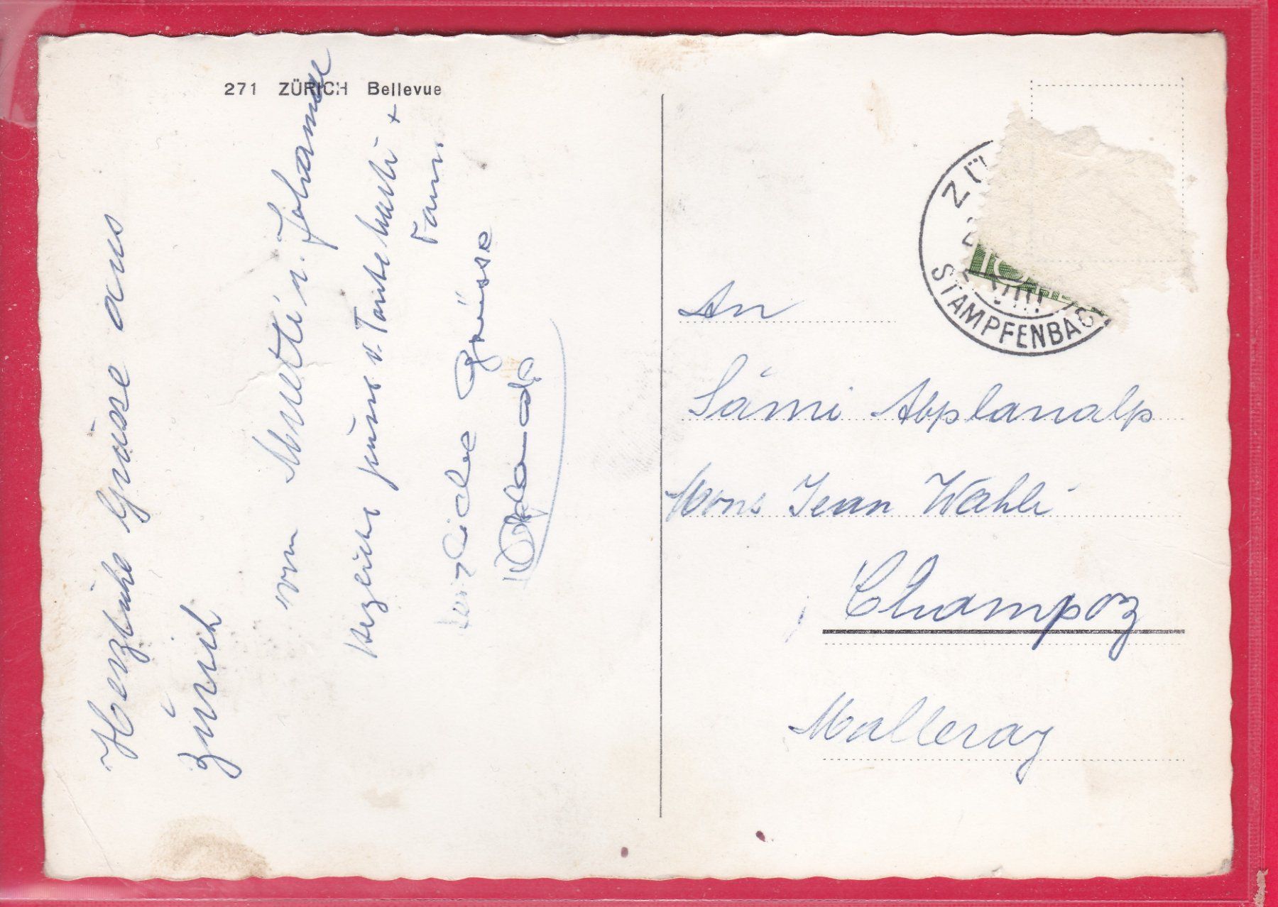 Cartoline postali: ZÜRICH, BELLEVUE – Usato da Oberrieden venduto da Gebirgsstelze 1
