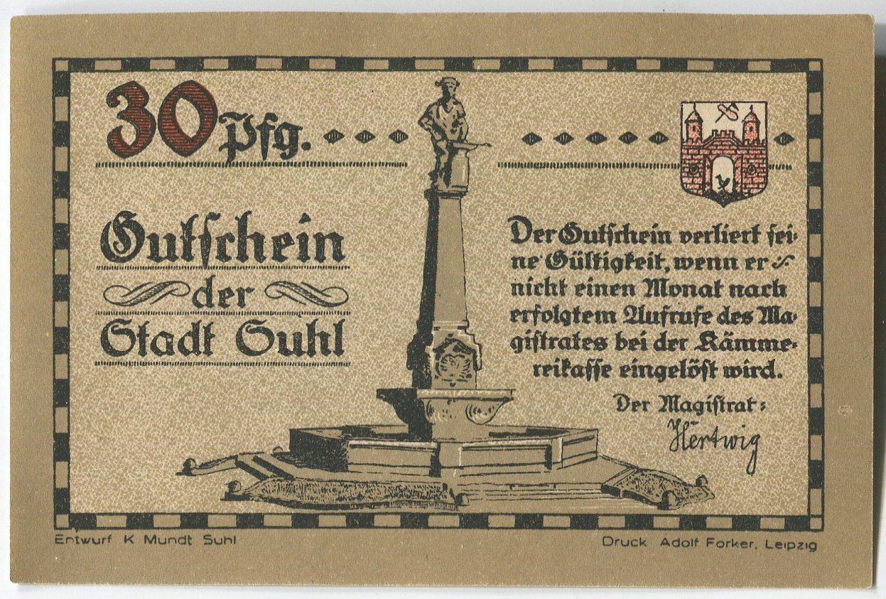 Banknoten: Notgeld "30 Pfennig. Suhl" – Gebraucht aus Basel von Butsch5 1