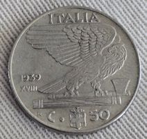 Münze Italien 50 Centesimi 1939 Vittorio Emanuele III gut...