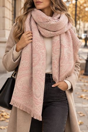 ÉCHARPE ROSE À MOTIF CACHEMIRE
