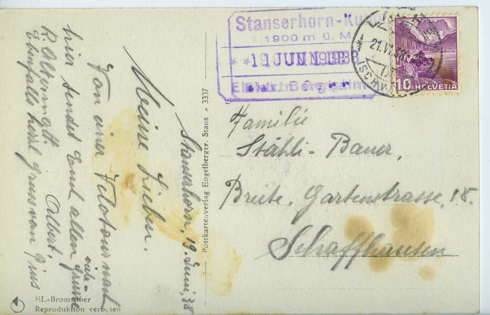 Cartoline postali: Stanserhorn - Hotel und Stanserhornbahn – Usato da Schleitheim venduto da Pmschlaate 1