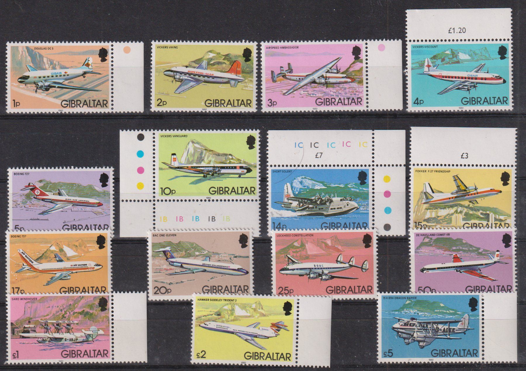 Tutti i francobolli: Gibraltar 1982: Serie Flugzeuge ** – Nuovo (secondo la descrizione) da Eschlikon TG venduto da PhilCon