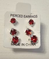 Neu! 3 x Steckohrringe mit eingefasstem Strass Rot