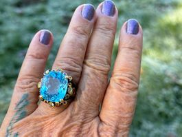 Llan Valls™️©️ Swiss Blue Topaz 20k Ring 20ct Size 57.5