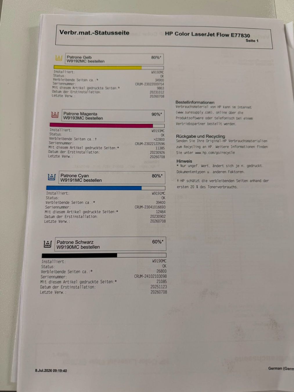 Hewlett Packard Imprimantes: HP Color LaserJet Managed Flow MFP E77830 A3 Farb-Drucker – D'occasion à Dottikon par refurbished-IT 3