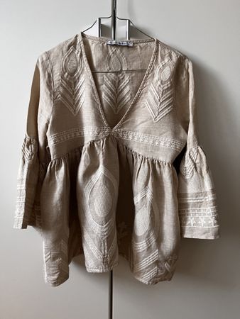 Greek Archaic Kori Bluse Leinen Stickerei Damen Grösse XS/S
