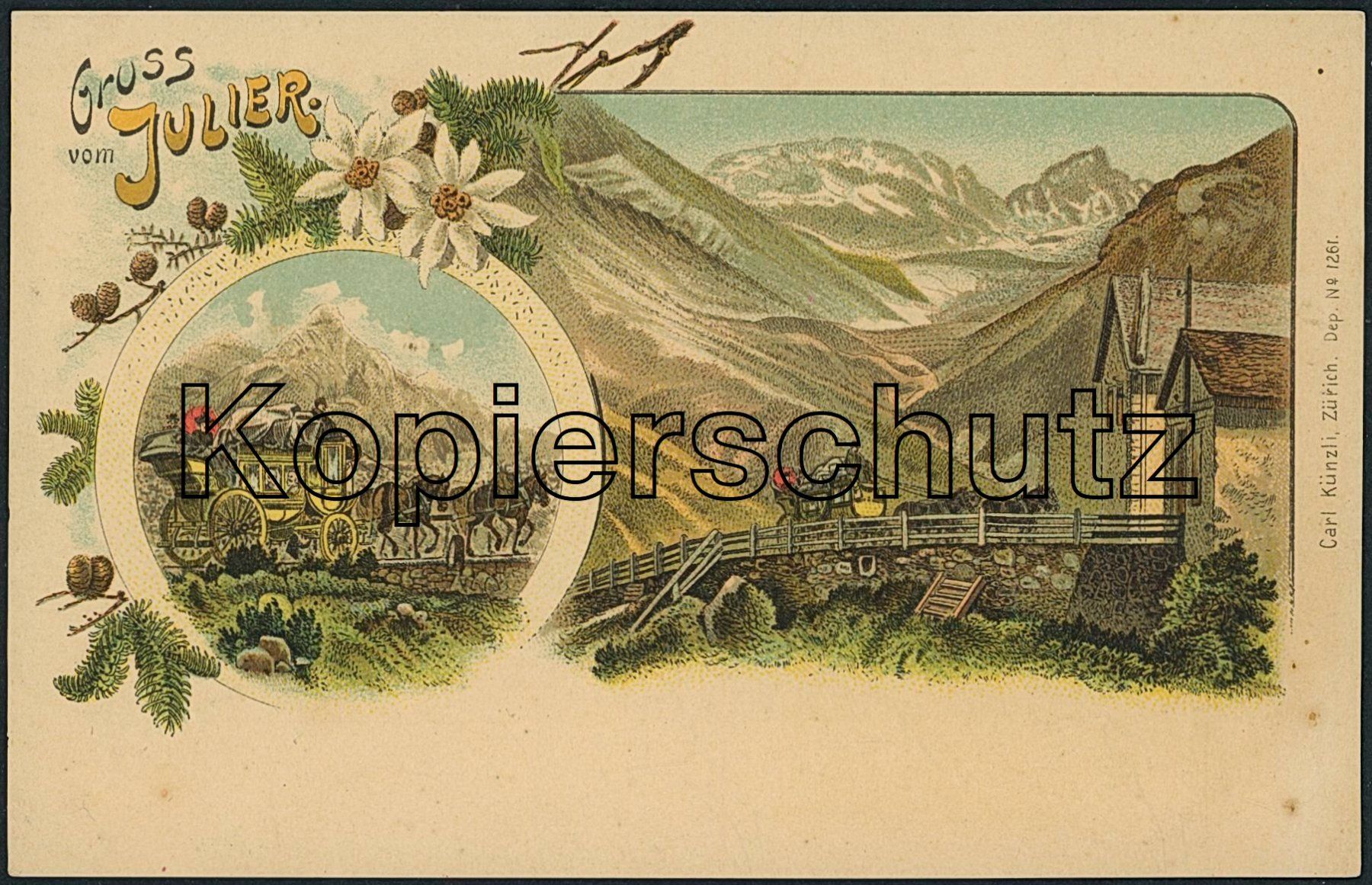 Ansichtskarten: GR Julier Pass - Postkutsche - Litho – Neu (gemäss Beschreibung) aus Schindellegi von leecollect