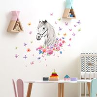 Wandsticker Pferd Blume und Schmetterling 60*50cm