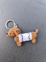 Porte-clés chien crocheté fait main marron neuf 