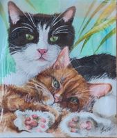 Aquarell mit 2 süssen Katzen ungerahmt  22 x 25 cm sign.