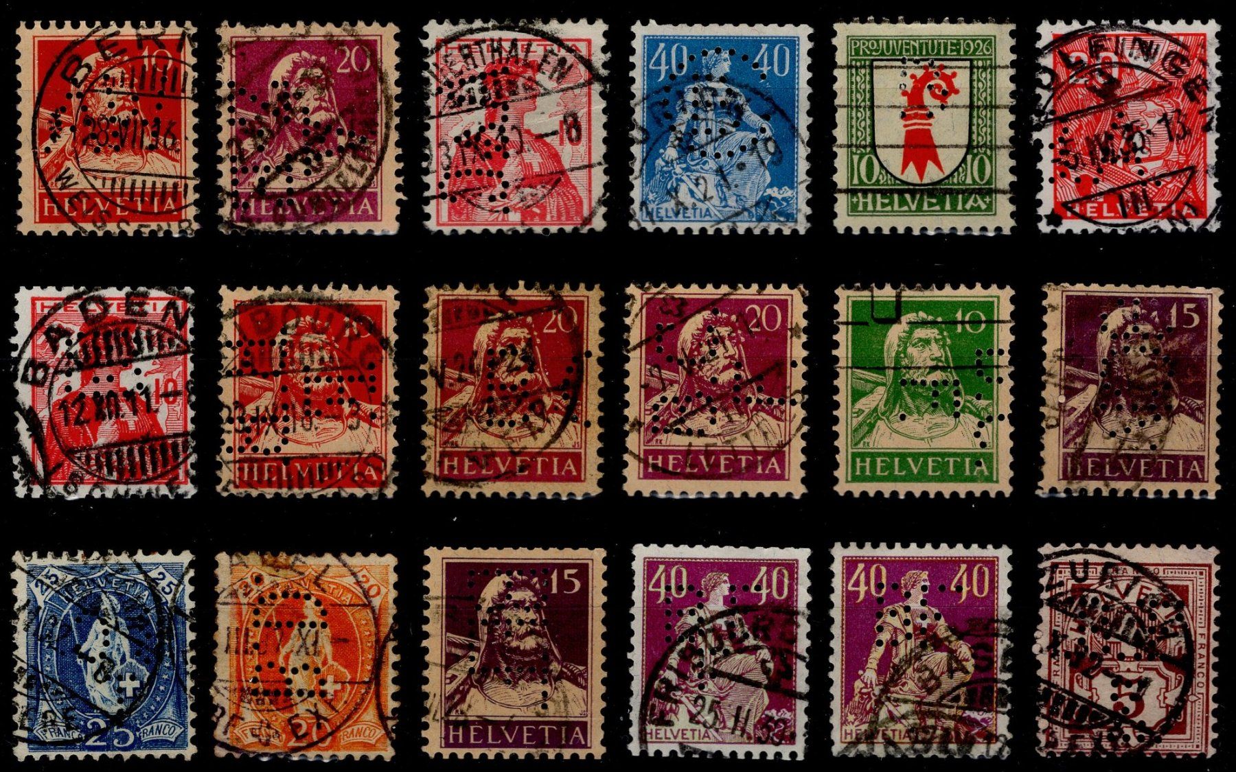 Alle Briefmarken: 18 verschiedene Schweizer Perfins – Gebraucht aus Eglisau von Chperfins 1