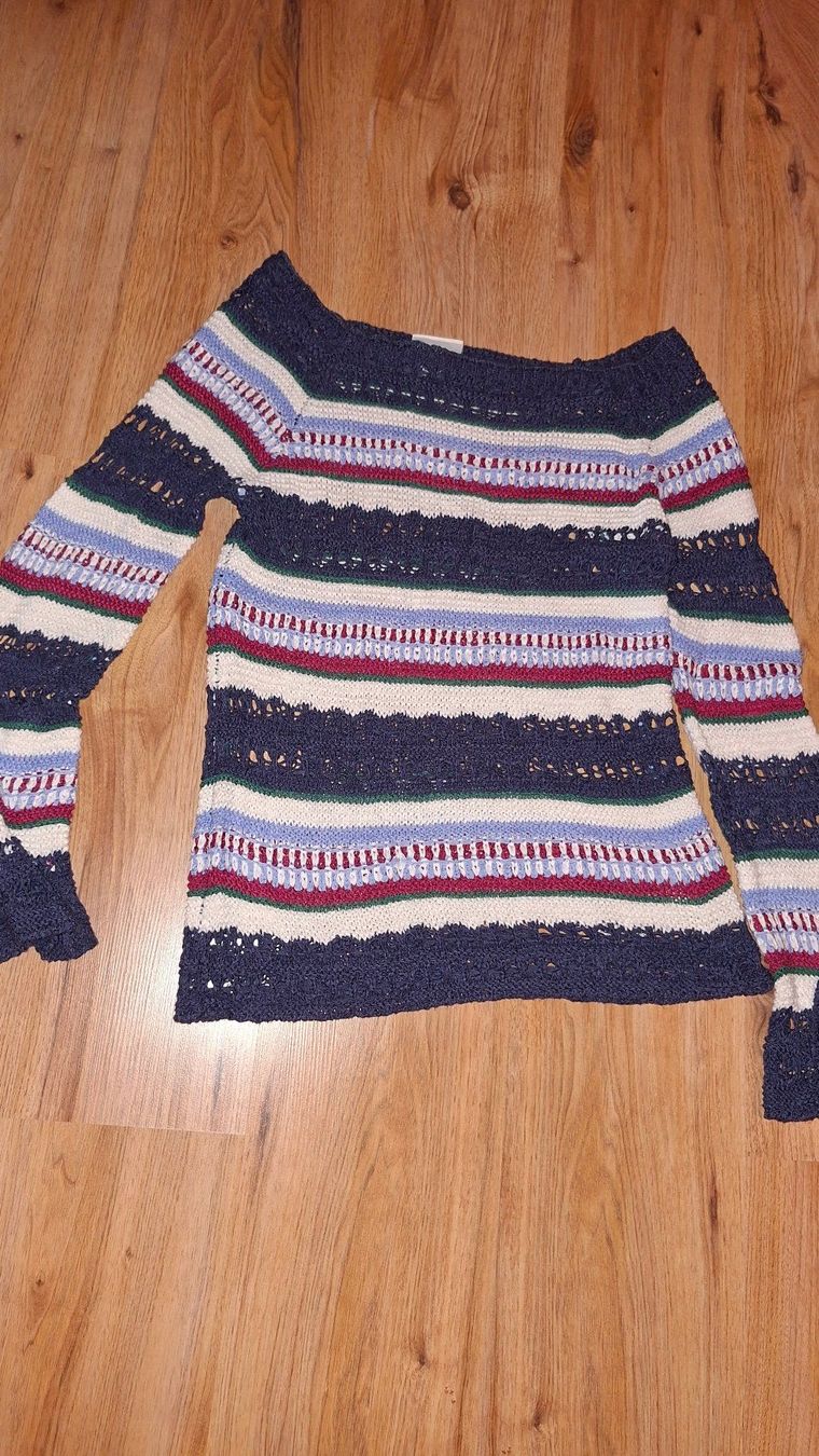 Tops: Pull rayé, épaules dénudées, taille 44 – Gebraucht aus La Rippe von veromaud