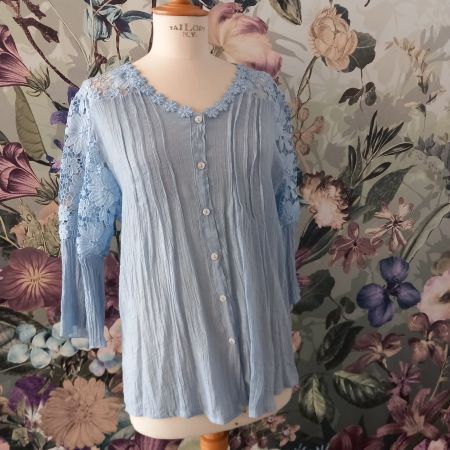 Süsse Bluse Tunika hellblau Spitze Gr. 40 L  Boho