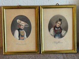 2 Bilder Trachten Unterwalden Schaffhausen Goldrahmen