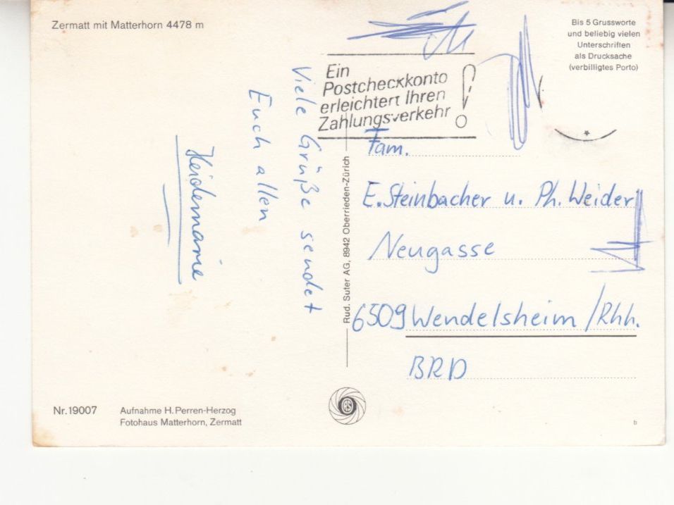 Ansichtskarten: Zermatt ca. 1970 – Gebraucht aus Bürglen TG von StampGraf 1