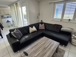 Ecksofa schwarz aus Echtleder